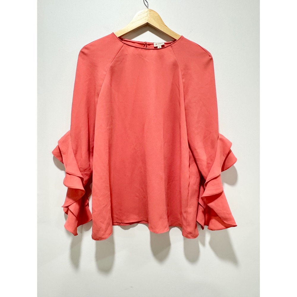 Cremieux Women Coral Pink Ruffle Statement Sleeve Blouse Top XS